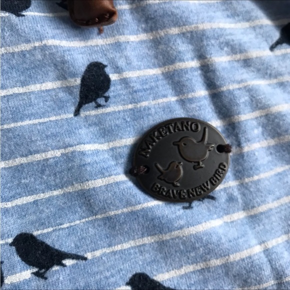 Naketano womens bird print thin blue white striped hooded pullover hoodie - Picture 5 of 8